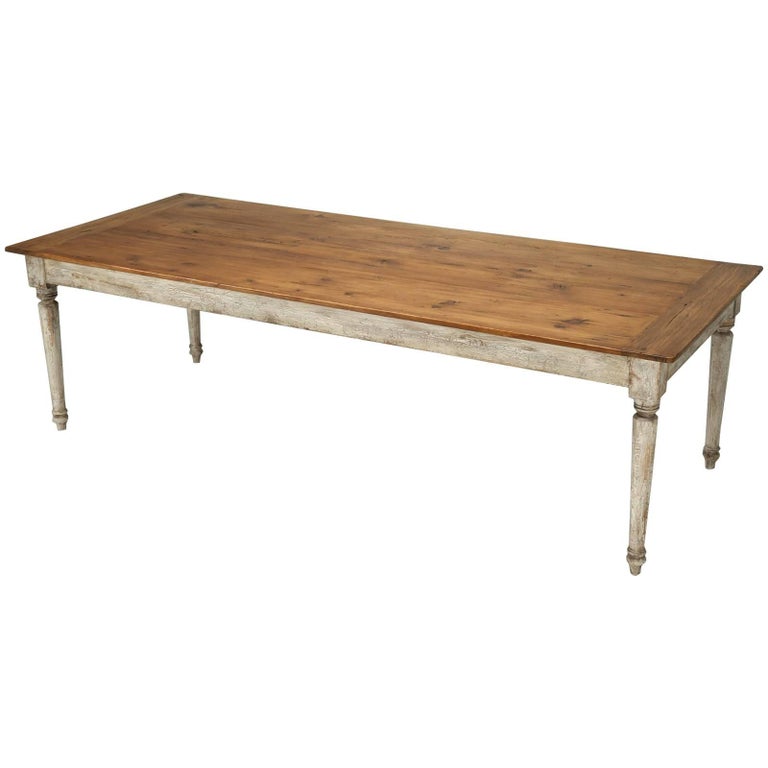 Country French Style Pine Farm Table with a Painted Base at 1stdibs