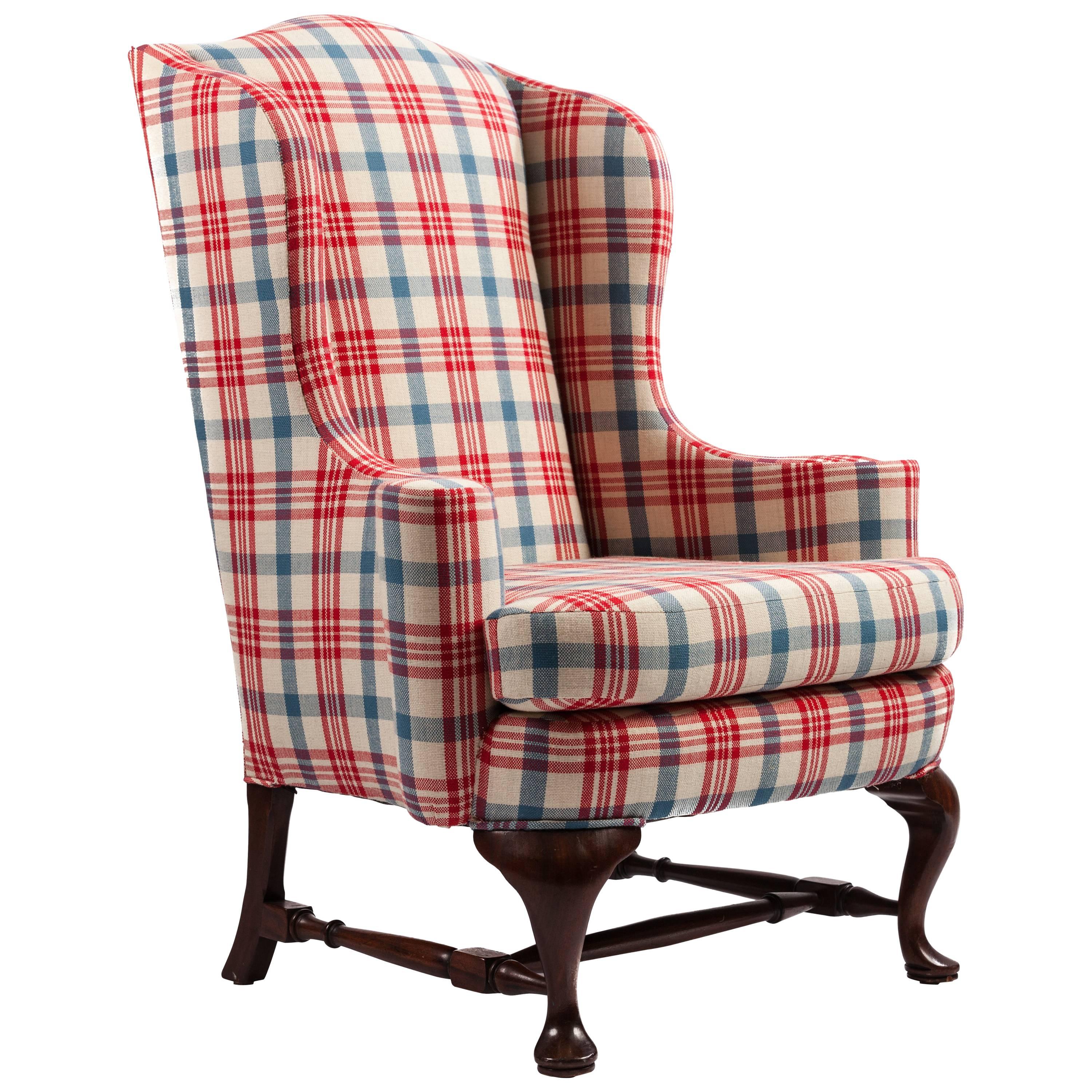 Queen Anne Style Mahogany Wingback Chair For Sale