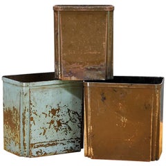 Industrial Age Machine Pressed Factory Office Wastebaskets Steel Trash Cans