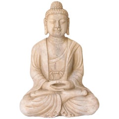 White Marble Stone Buddha Statue, Hand-Carved