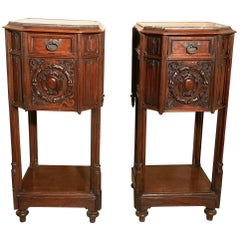 Pair of French 19th Century Gothic Oak Bedside Cupboards