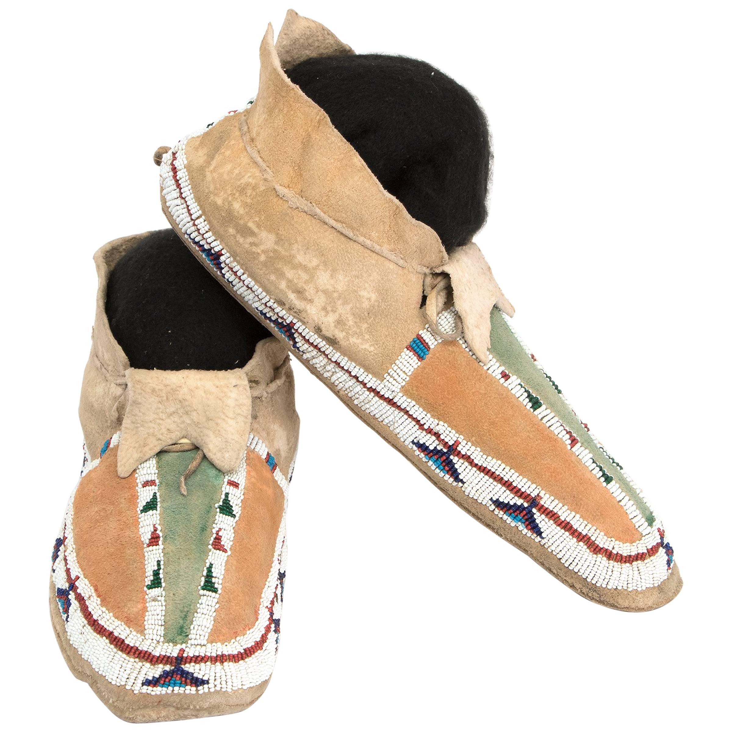 Antique Native American Beaded Moccasins, Cheyenne (Plains Indian), circa 1890