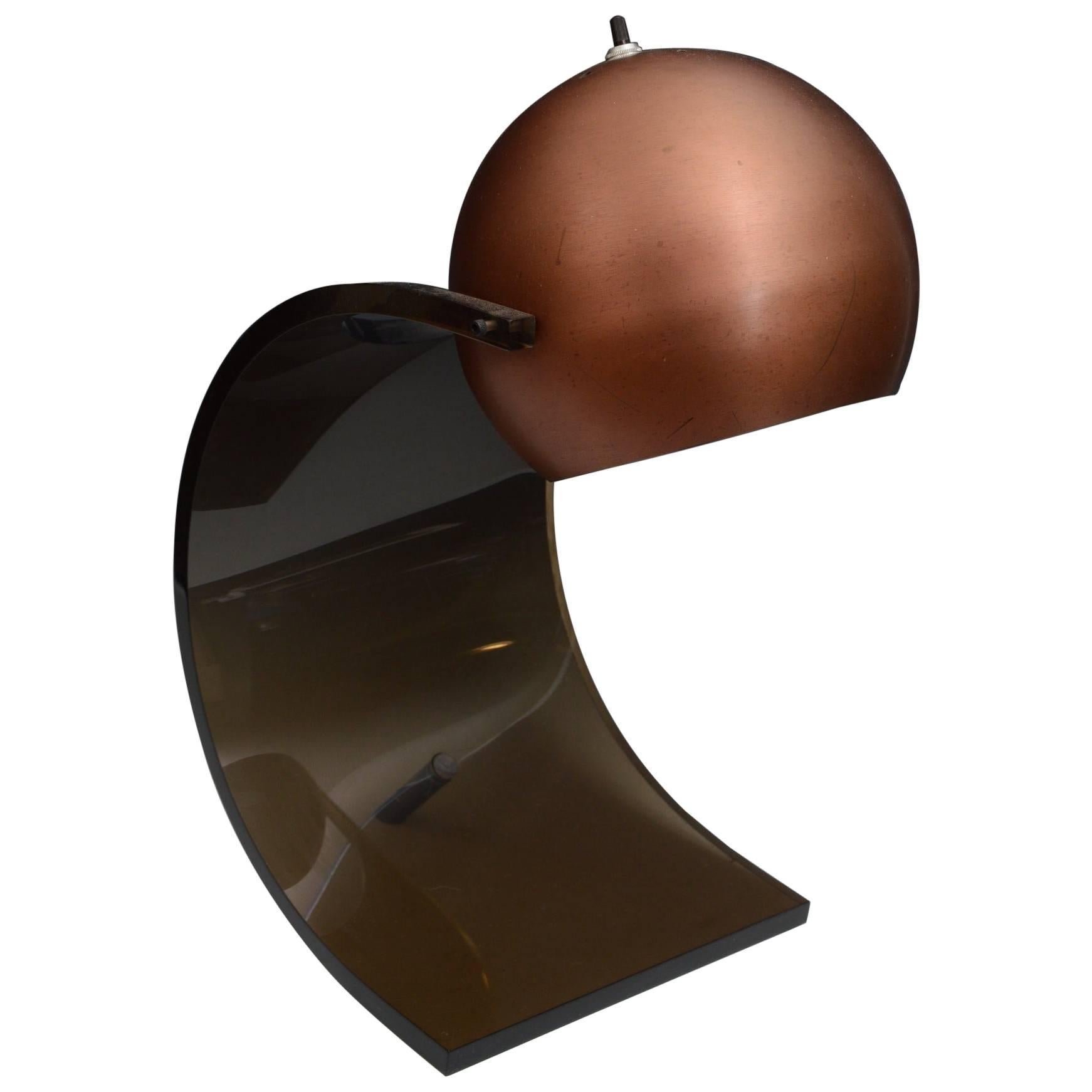 Robert Sonneman Copper and Smoked Lucite Desk Lamp For Sale