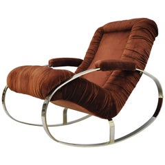 Vintage Mid Century Modern Guido Faleschini Chrome & Brass Rocking Chair