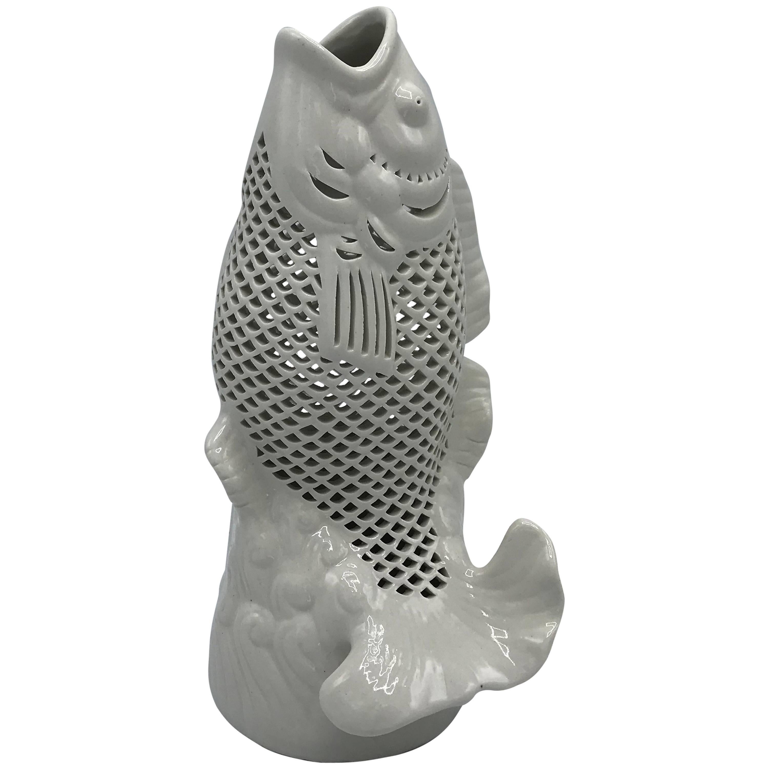 1960s Blanc de Chine Porcelain Koi Fish Sculpture
