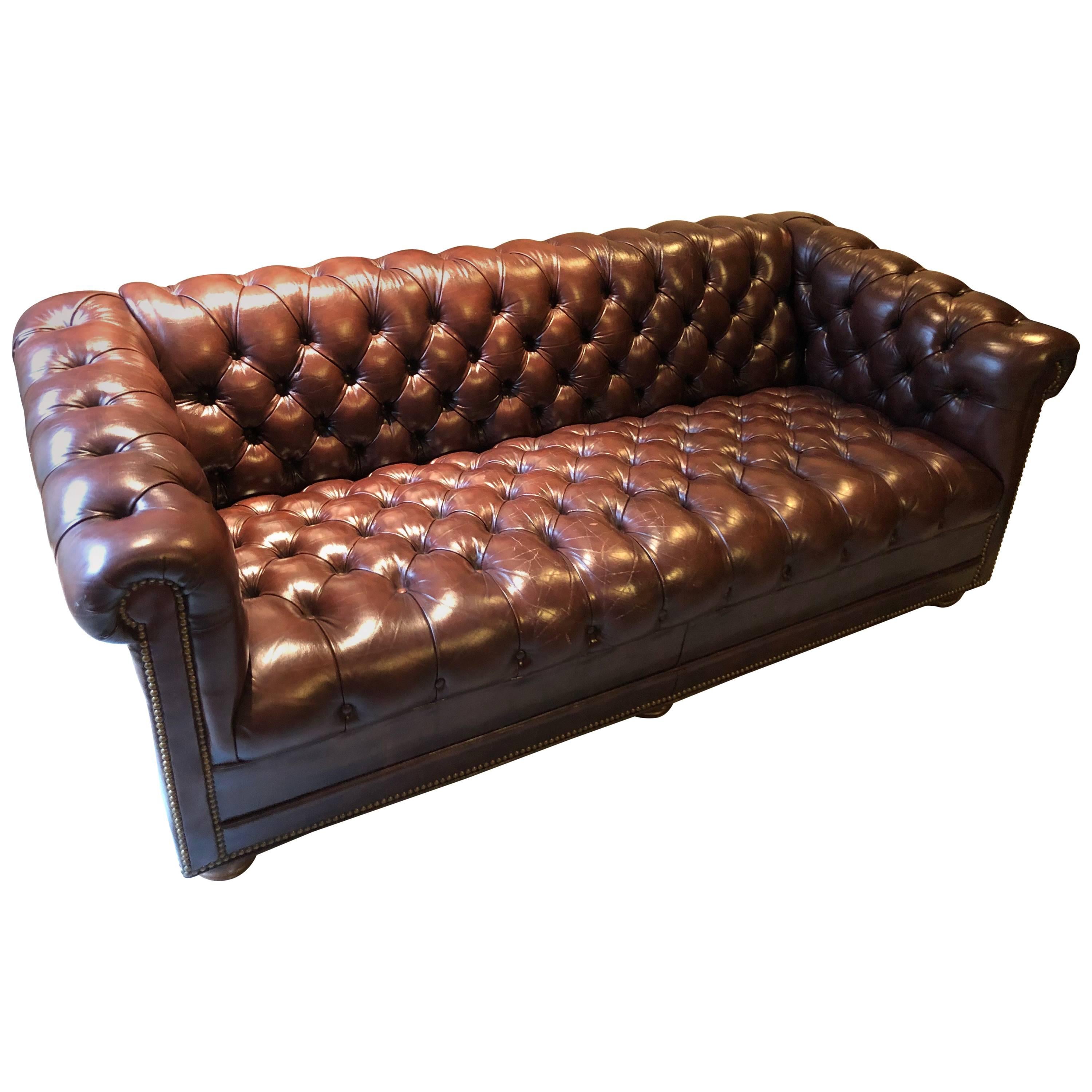 Brown Tufted Leather Chesterfield Sofa