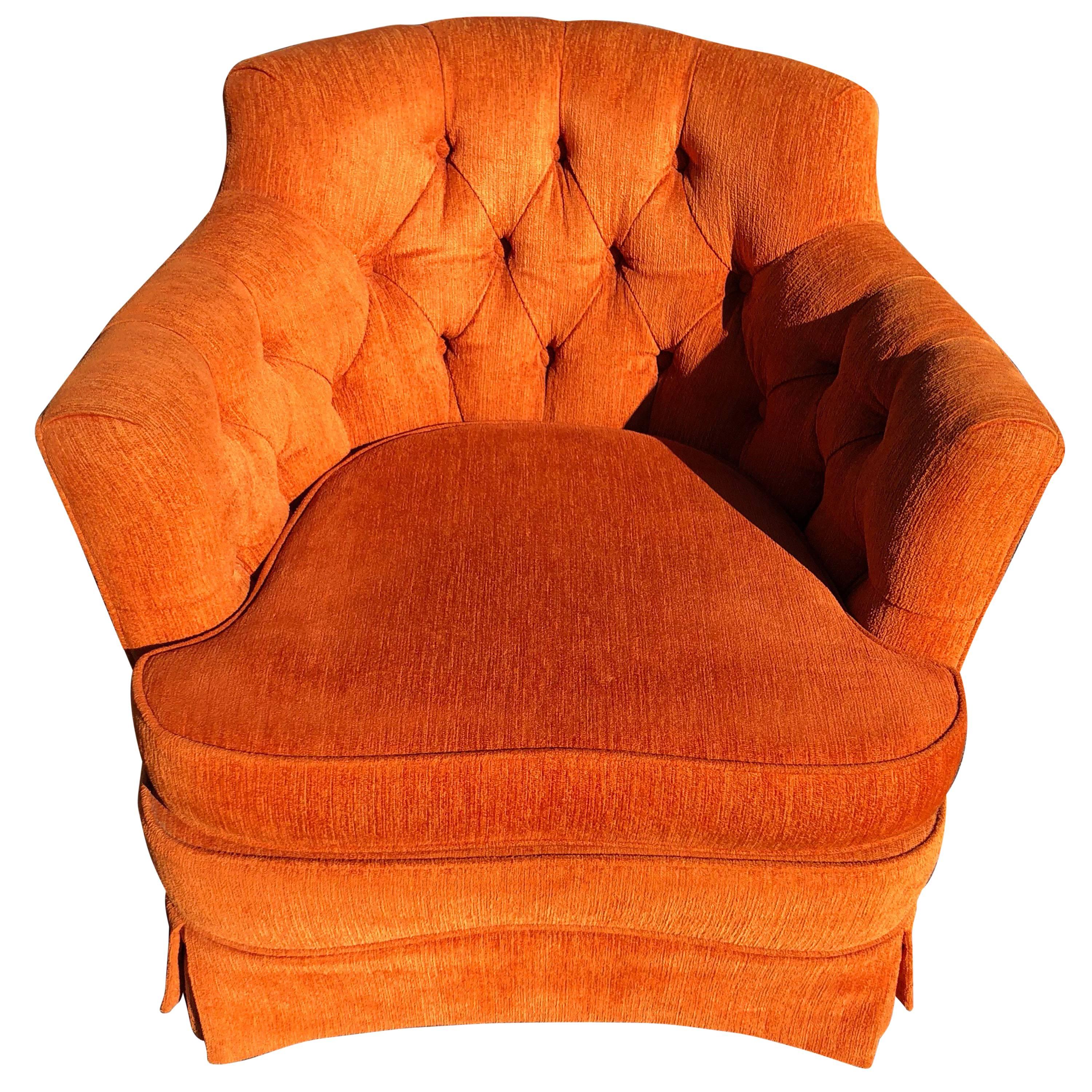 Hollywood Regency Tufted Orange Club Chair
