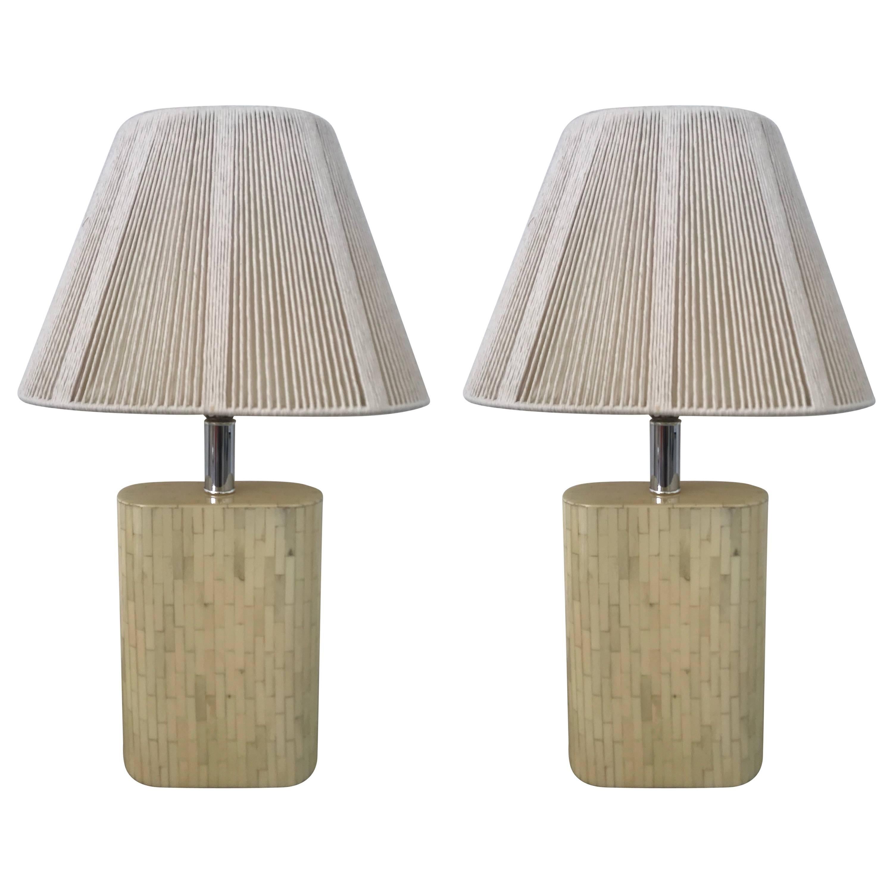 Post Modern Pair of "Oval" Tessellated Camel Bone Lamps, Colombia, circa 1980s