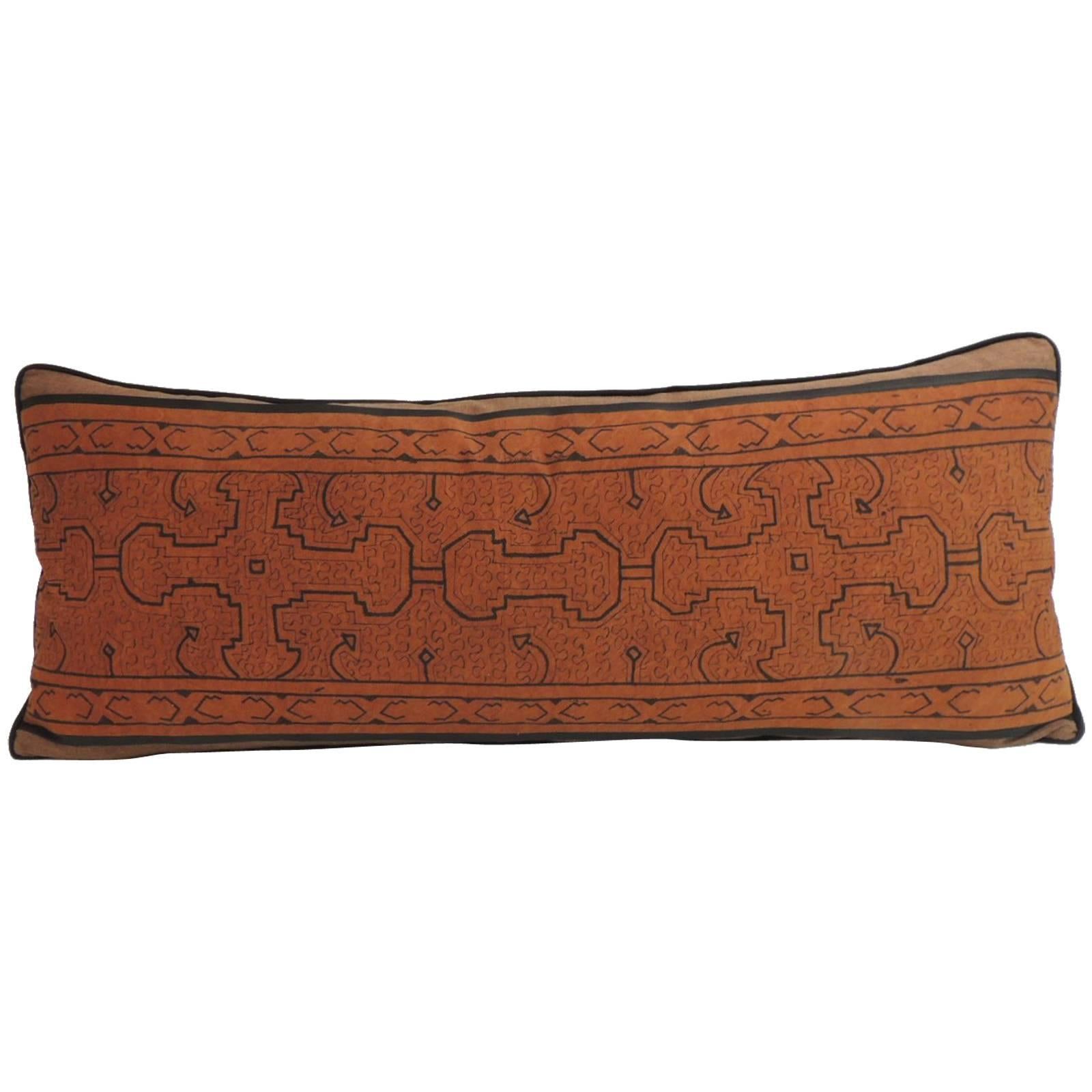 Graphic Tribal Orange and Black Artisanal Textile Bolster Decorative Pillow