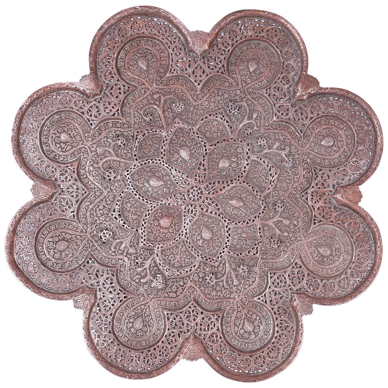 Kashmiri Copper Tray, Mounted for Hanging