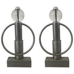 Pair of Art Deco Chrome and Glass Andirons