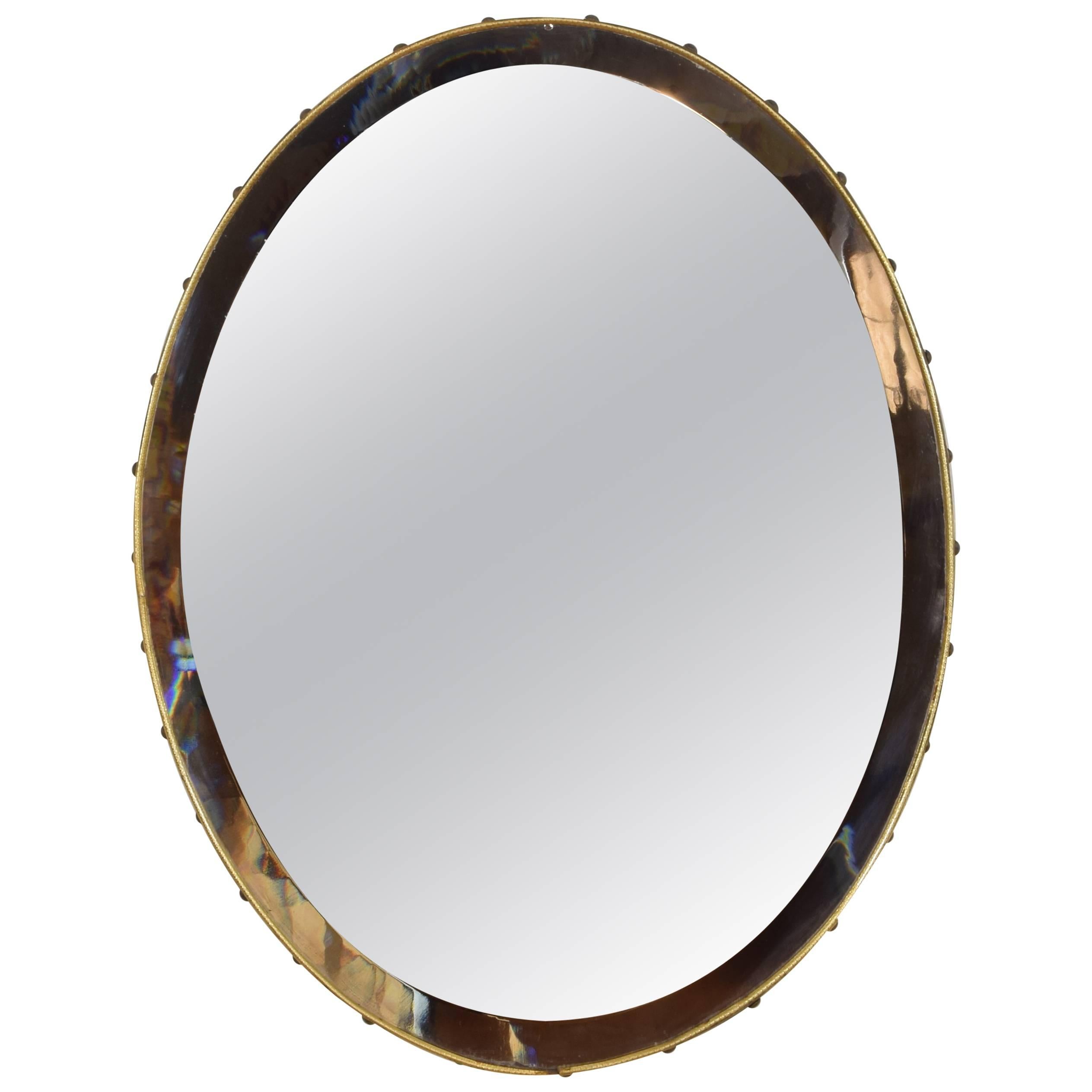 Italian Mid-20th Century Brass Framed Oval Mirror with Bevelled Mirror Plate