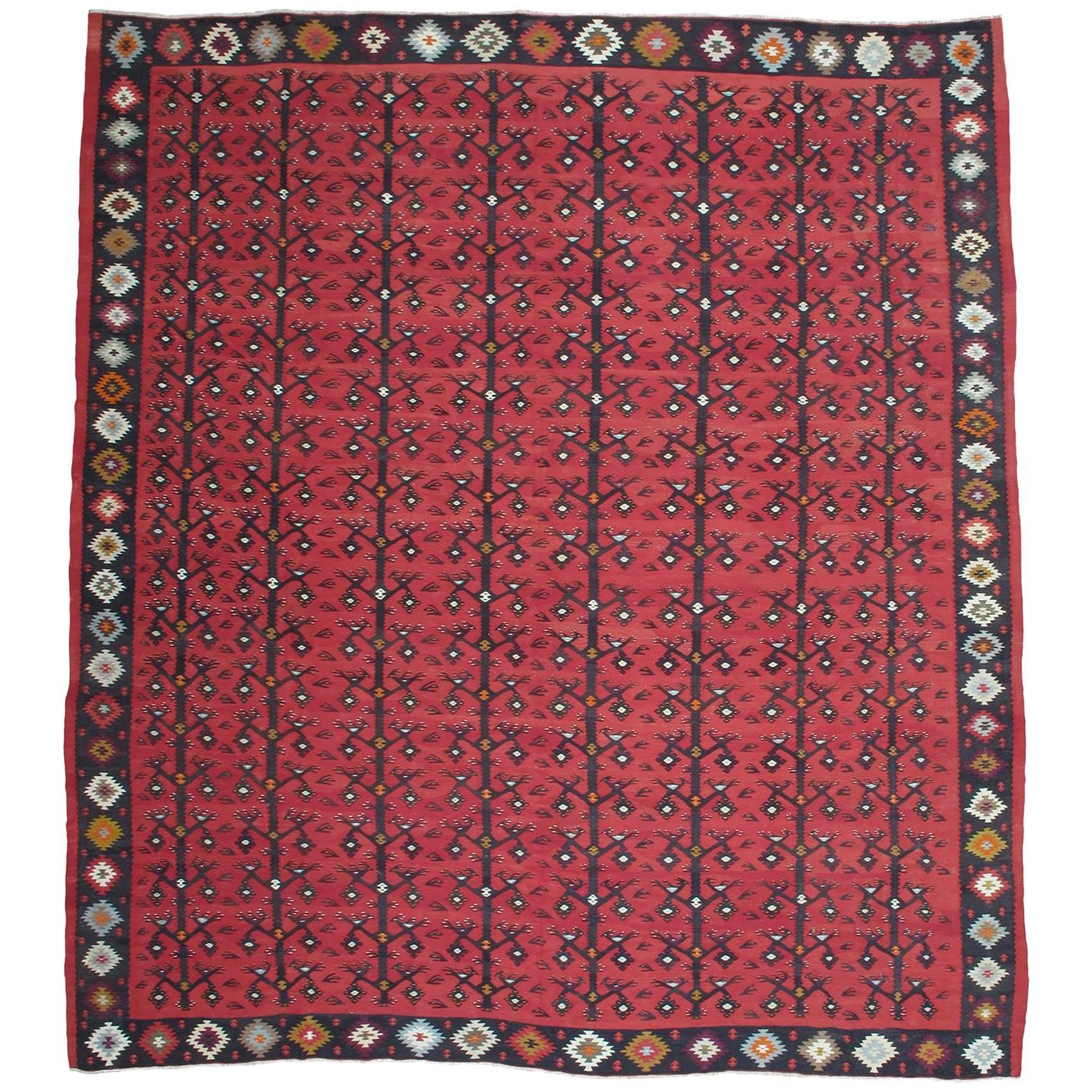 "Tree-of-life with Birds" Kilim Rug For Sale