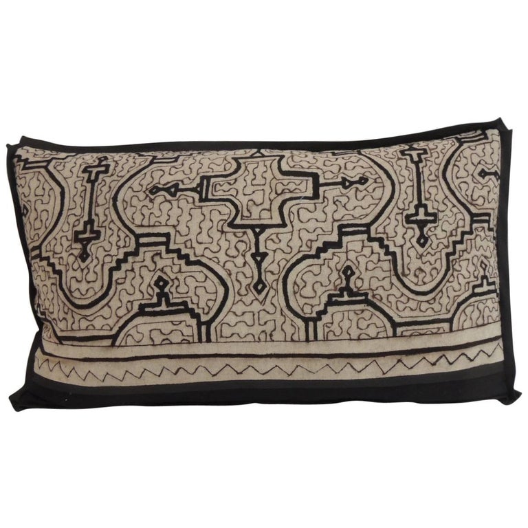 Graphic Tribal Natural and Black Lumbar Decorative Pillow For Sale at 1stdibs
