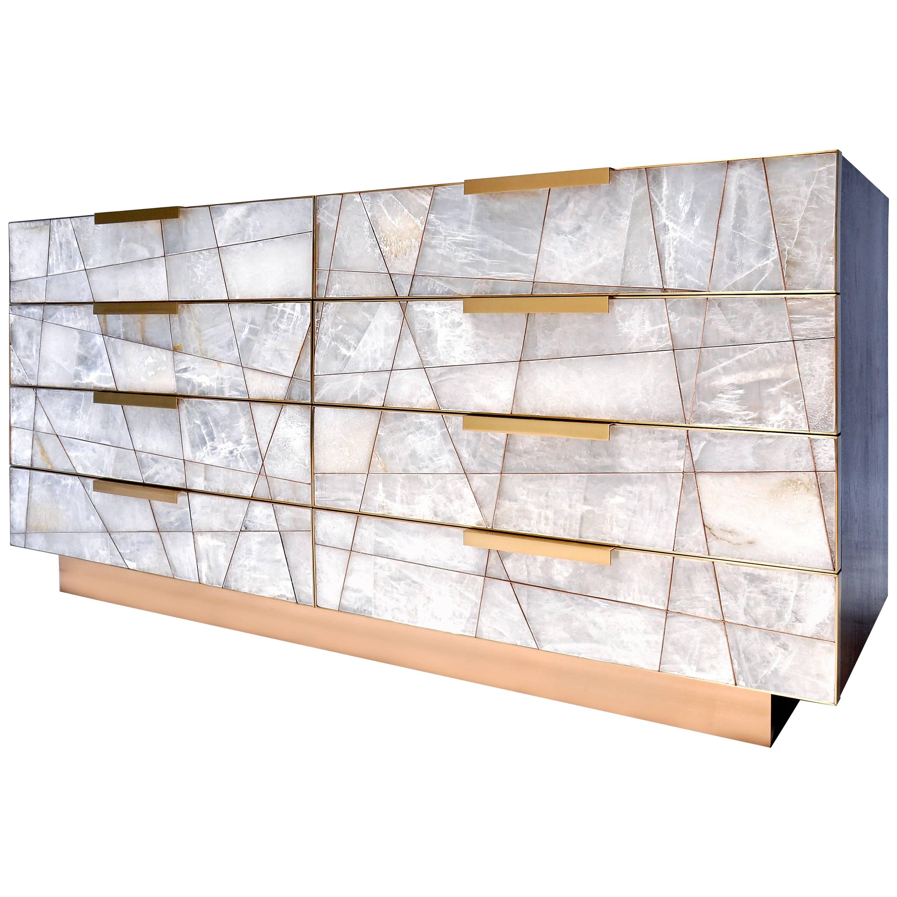 Mosaic Dresser in Selenite, Bronze and American Walnut by Newell Design For Sale