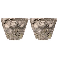 Antique Pair of Baroque Limestone Keystones from John Jacob Astor's "Chetwode" Newport