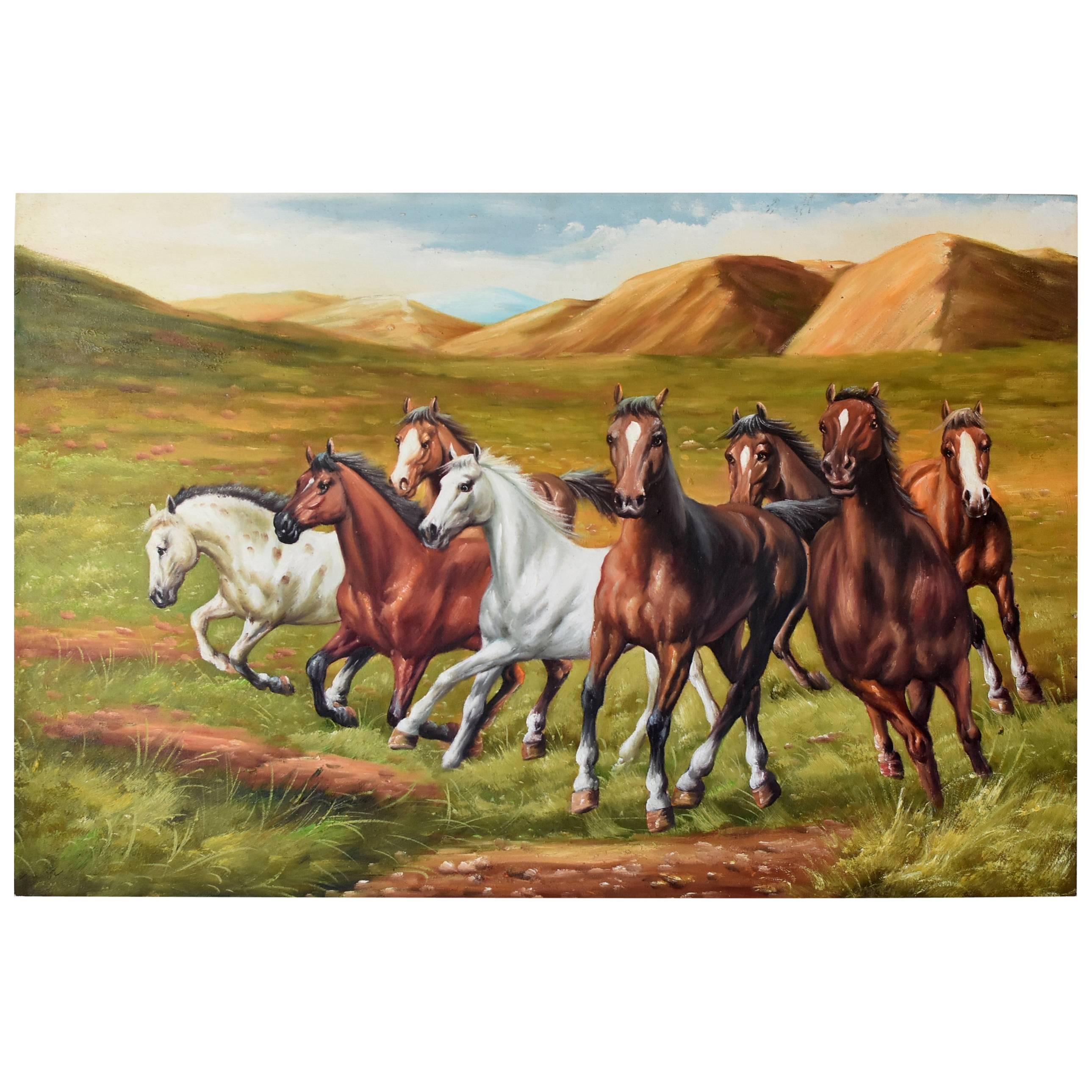 Horses Oil Painting, Signed