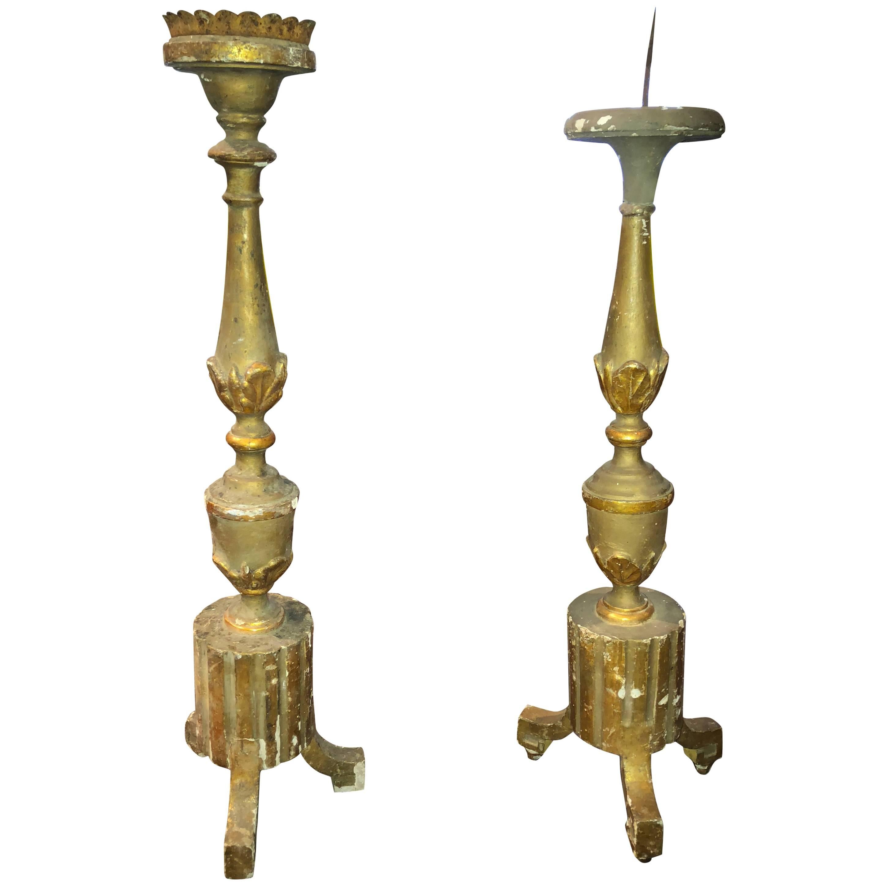 Complementary Antique French Altar Candlesticks For Sale