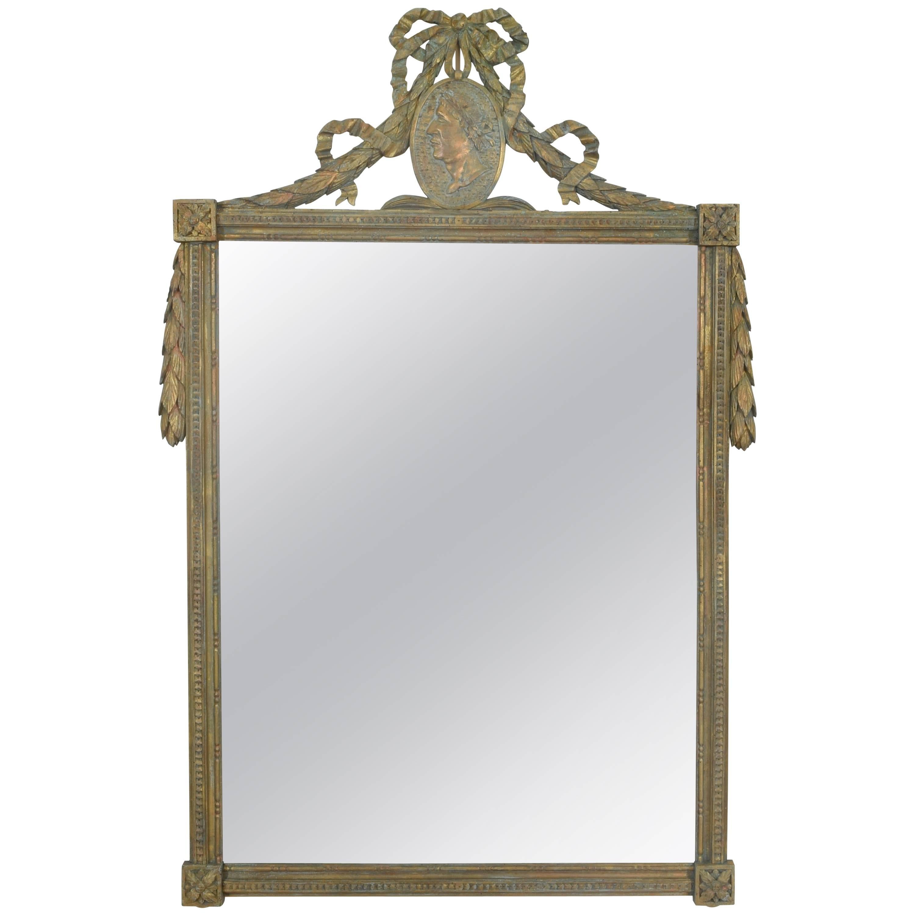 Italian Neoclassic Carved Giltwood Mirror with Verdigris Accents, 19th Century
