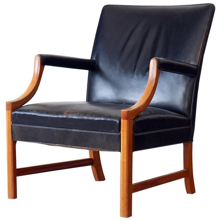 Ole Wanscher AJ Iversen Mahogany and Leather Easy Chair Danish Vintage Modern For Sale