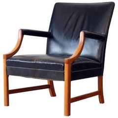 Ole Wanscher AJ Iversen Mahogany and Leather Easy Chair Danish Vintage Modern