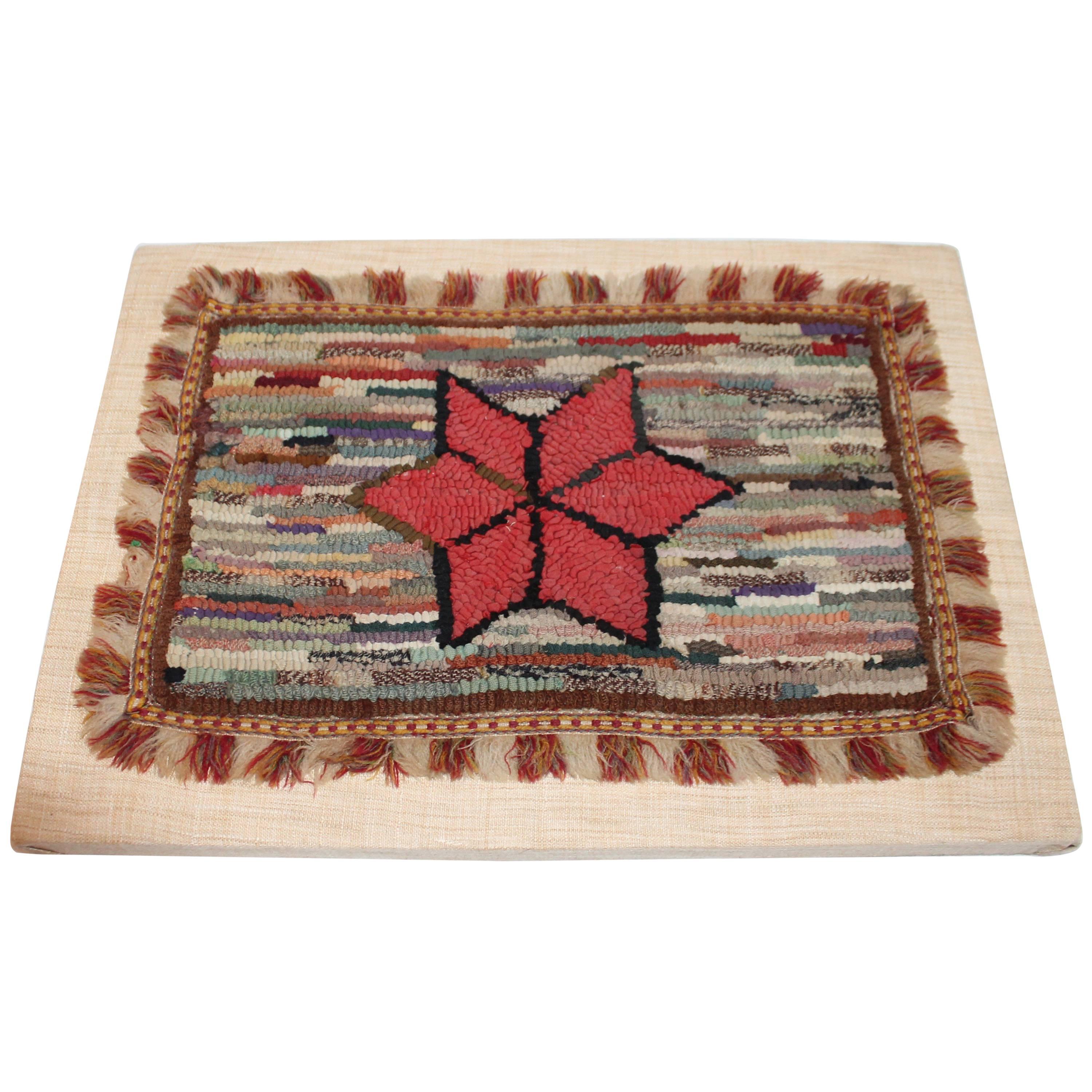 Early 19th Century NE Mounted Mini Star Hooked Rug For Sale