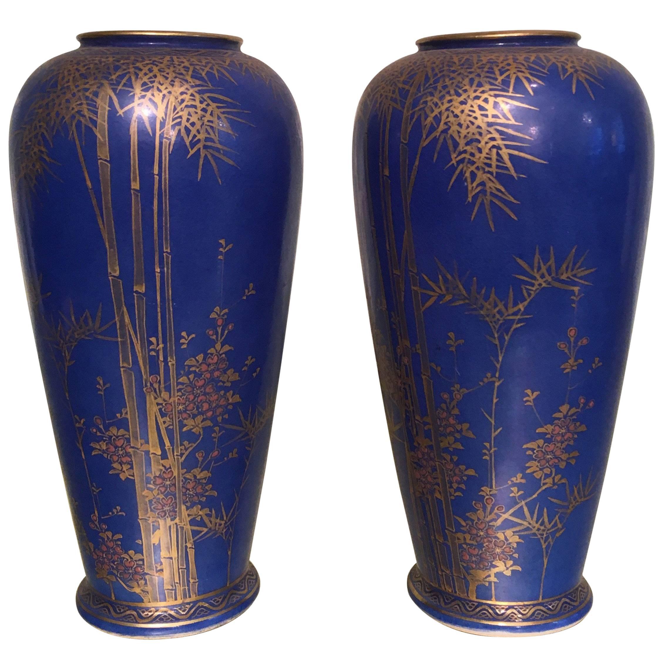 Pair of Japanese Cobalt Vases For Sale