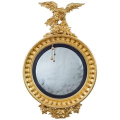 Antique Regency Giltwood Convex Mirror with Eagle
