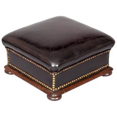 Mahogany and Black Leather Footstool