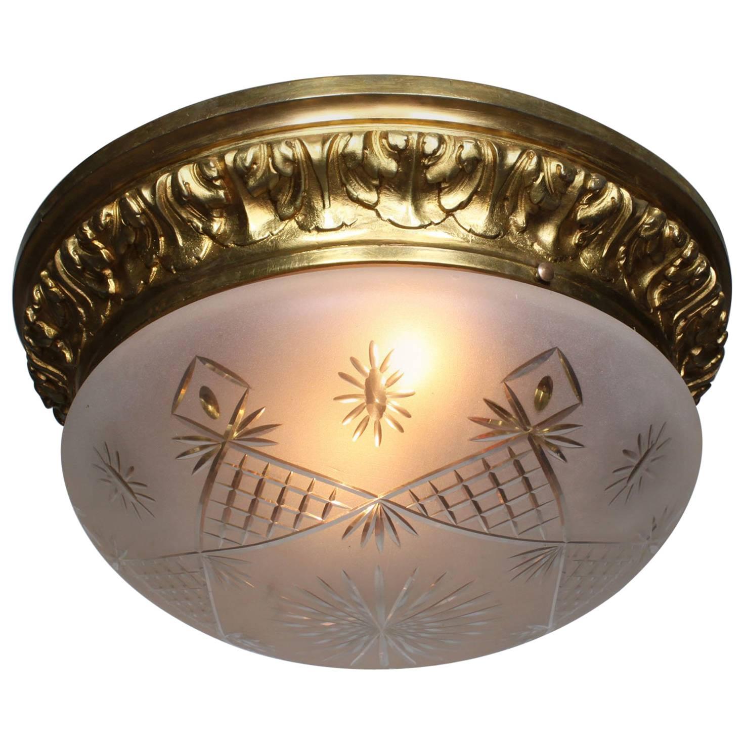 French 20th Century Gilt Bronze and Cut-blown-glass Plafonnier 'Ceiling Light'