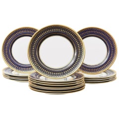 18 Striking Cobalt Blue and Gold Stripe Used English Dessert/Salad Plates