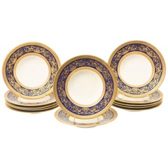 12 bols à soupe anciens Tiffany bleu cobalt et incrustés de dorures lourdes