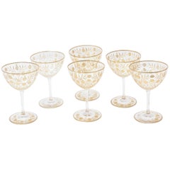 6 Exquisite and Elaborately Cut and Gilded Antique Wine Glasses