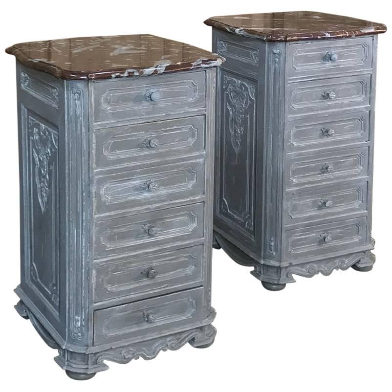 Pair of 19th Century French Regence Marble-Top Painted Nightstands