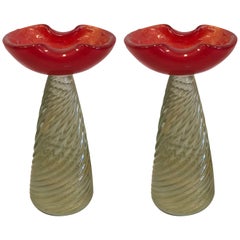 Pair of Mid-Century Modern Murano / Venetian Glass Candlestick or Candelabra