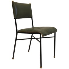 Chaise de bureau/de côté en cuir cousu à la main:: moderne du milieu du siècle dernier:: Jacques Adnet