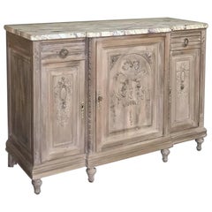 19th Century Stripped French Walnut Louis XVI Marble-Top Buffet