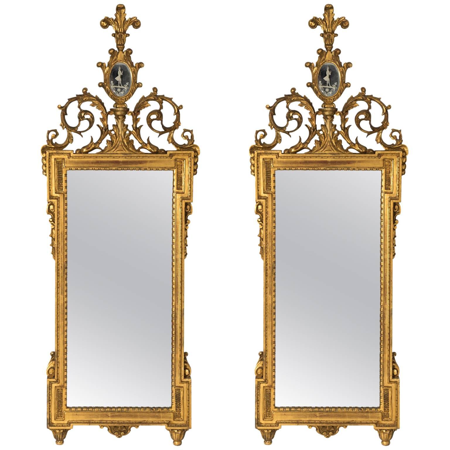 Pair of Neoclassical Gilded Mirrors