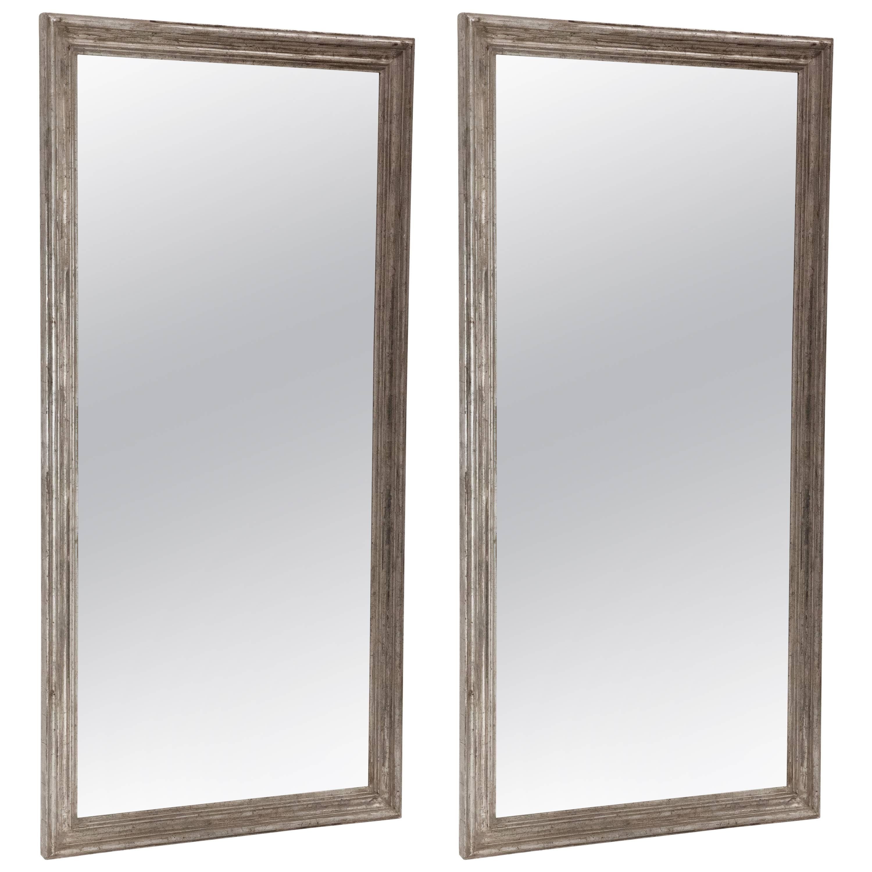 Pair of Silvered Tall Rectangular Mirrors