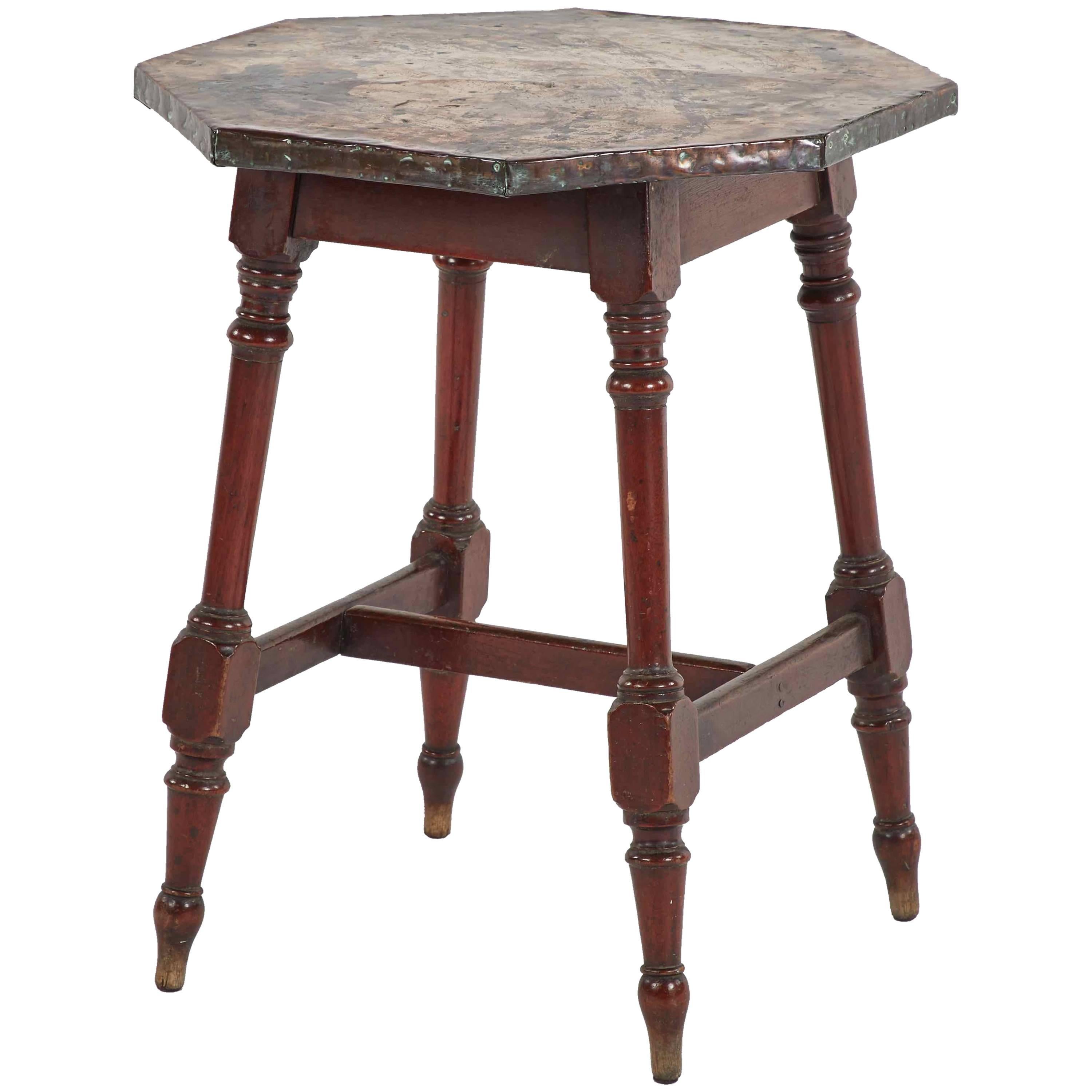 Late 19th Century Copper Top Side Table with Wooden Legs from England