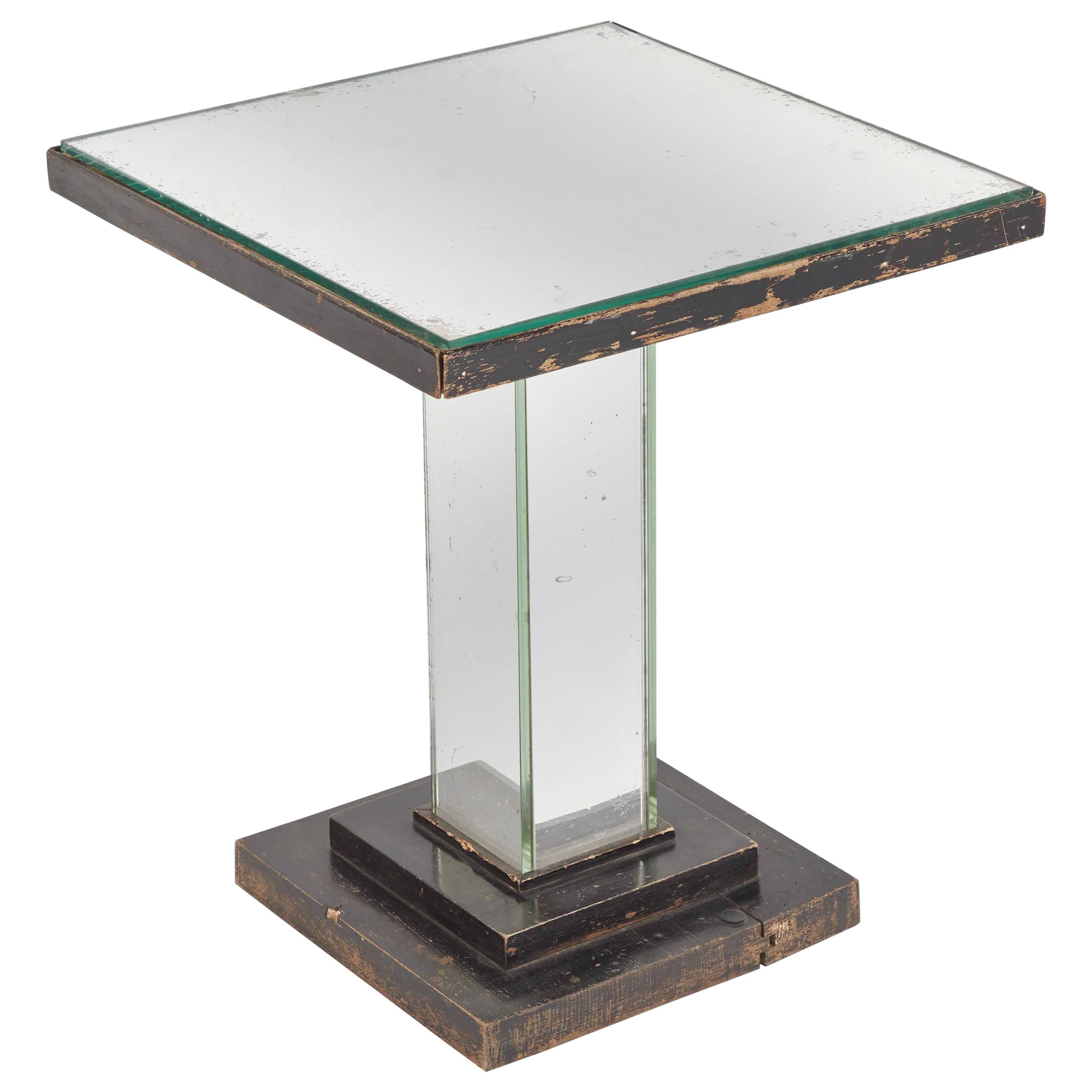 1930s English Art Deco Mirrored Square Side Table 