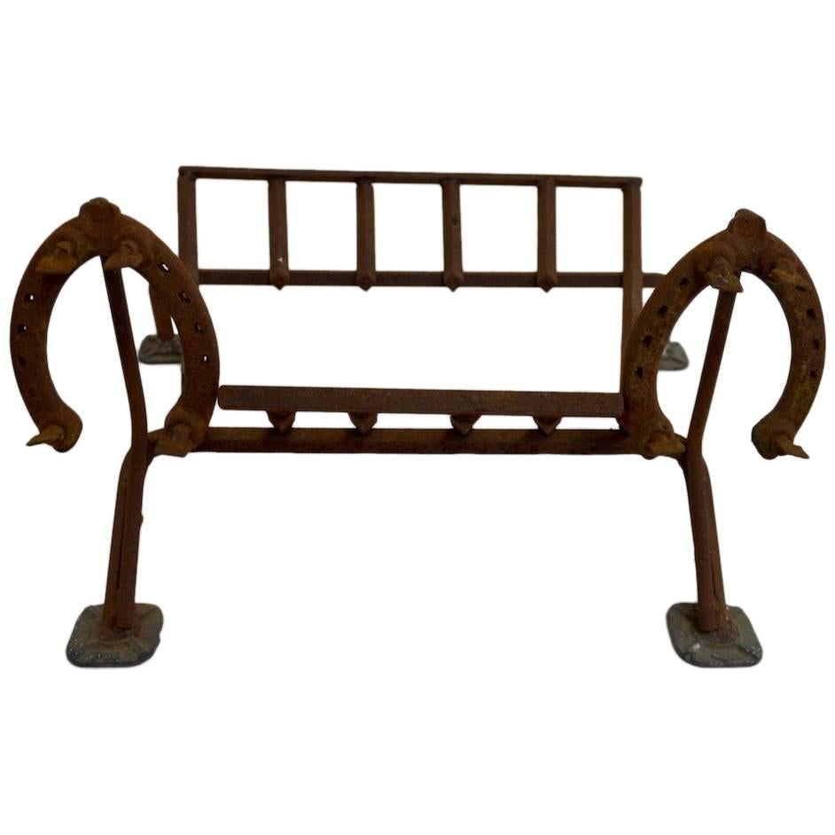 Folky Fireplace Grate with Horseshoe Decorations For Sale