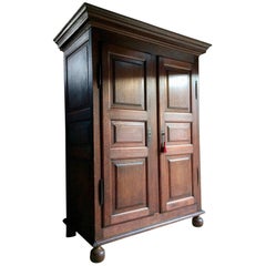 French Wardrobe Armoire Hanging Cupboard Oak Antique Victorian, 19th Century