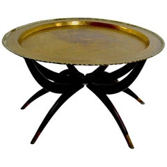 Vintage Moroccan Brass Tray Top Spider Leg Table