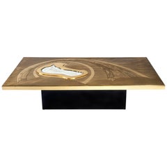 Willy Daro Etched Brass Coffee Table, circa 1980