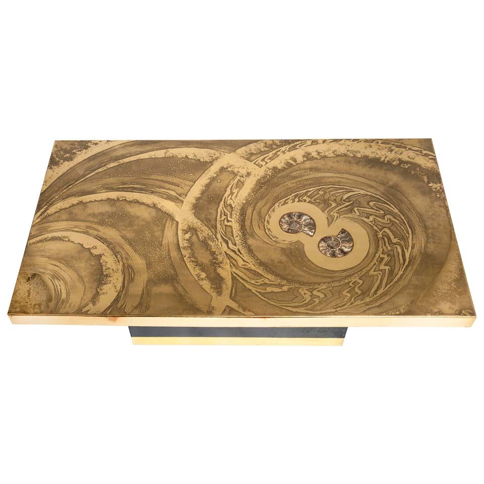 Chic Brass Acid Etched Coffee Table by George Mathias For Sale at 1stDibs