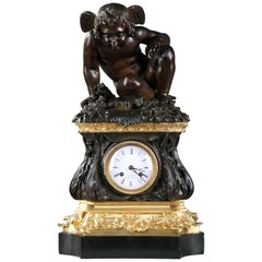 Antique Mid-19th Century Mantel Clock with Cupid by Quesnel & Cie Paris