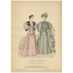 Gravure de mode ancienne publiée par La Mode Illustrée, 1895