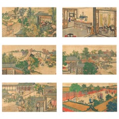 19th Century 24 Ink and Watercolor Landscapes Depicting Scenes of Court Life
