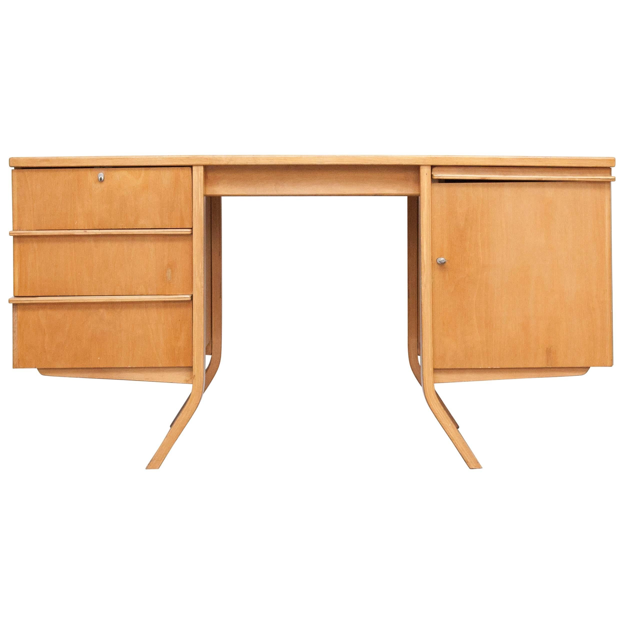 Cees Braakman Mid Century Modern Wood Netherlands EB04 Birch Desk, circa 1950